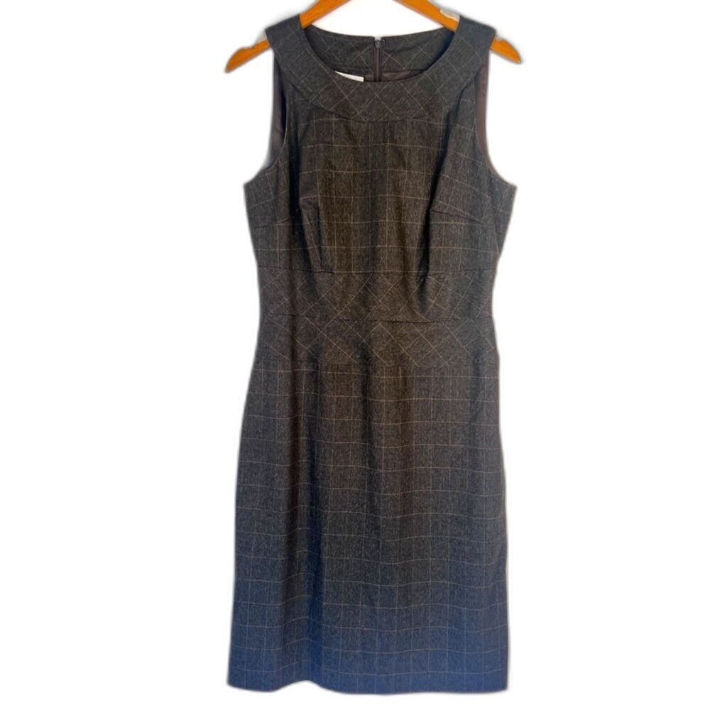 Donna Morgan Brown Windowpane Plaid Sleeveless Sheath Dress Size 10‎